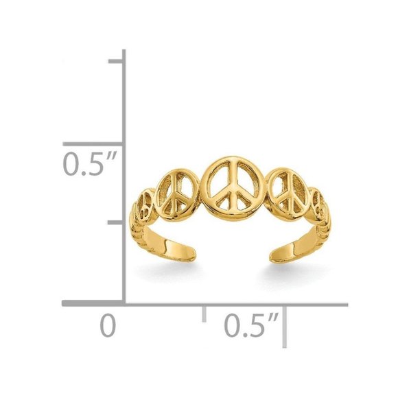 14k Yellow Gold Solid Toe Ring Peace Sign Adjustable - Picture 2 of 4